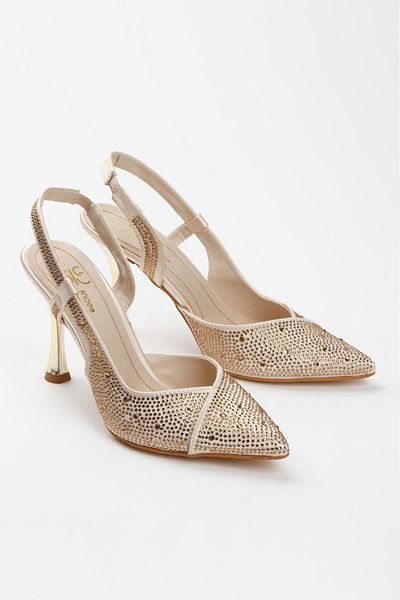 elvinshoes Bella Gold Stoned Pointed Toe Evening Dress Shoes