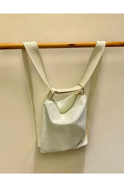 Nuggita White Color - Woven Canvas Bag That Can Be Shoulder and Backpack, Zippered