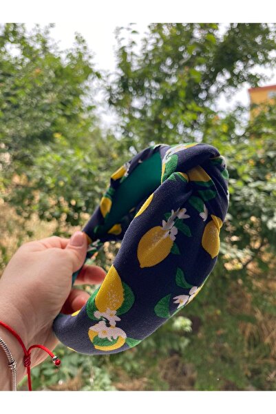 NAZLI Siyah Limon Desenli Yumuşak  Kumaş Düğüm Model Kadın Taç