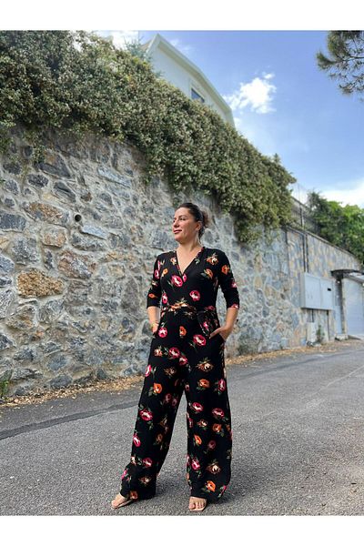 MJORA Patterned Double-breasted Collar Knitted Jumpsuit