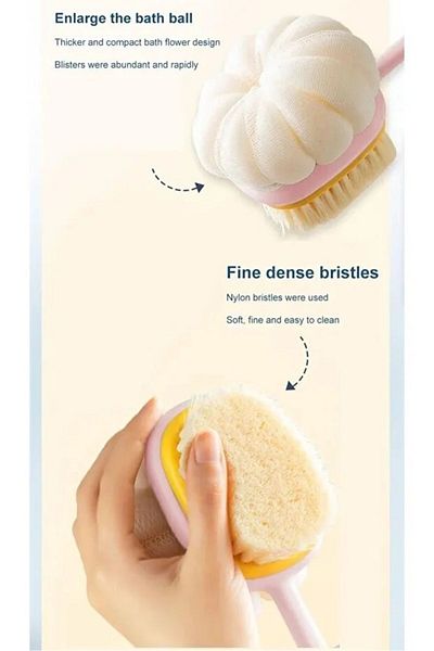 OSMEY 2 in 1 shower body brush with bristle and loofah Long Handle Back Brush