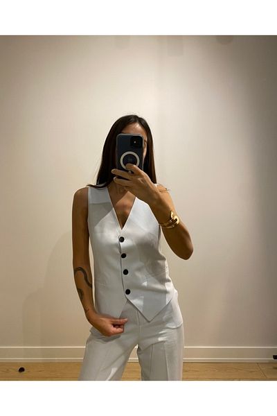cn novembersun Ice Blue Women's Vest and Trousers 2-Piece Set