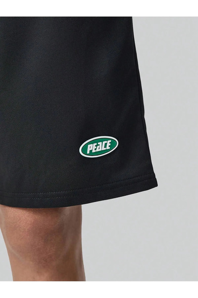 Boi Unisex Siyah Gri Penye bol kesim Salaş Şort-Green White Peace Şort Kadın Baskılı Yüksek Bel Cepli