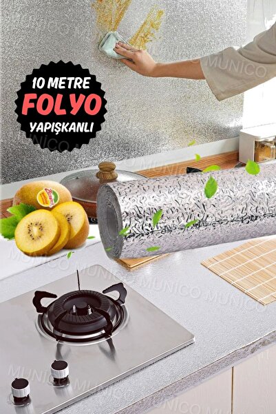 Munico Alüminyum Folyo Sticker Şık Kolay Yapışan Pratik Şık Mutfak Banyo Tezgah Dolap Duvar Kolay Kaplayıcı