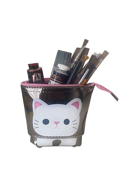 FLY COLOR Bright Hologram Patterned Leather Large and Shrinkable Pencil Case Pen Holder
