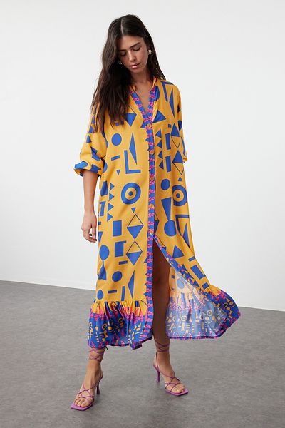 Trendyol Collection Orange Midi Dress - Wide Cut, Border Pattern, Woven Twoss24el01019