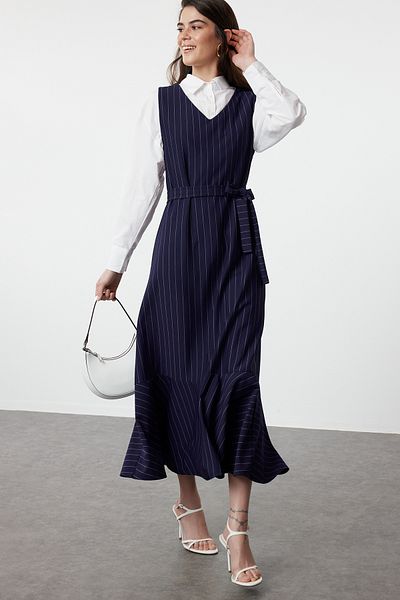 Trendyol Modest Μπλε ριγέ Gilet φόρεμα - TCTSS24EB00287