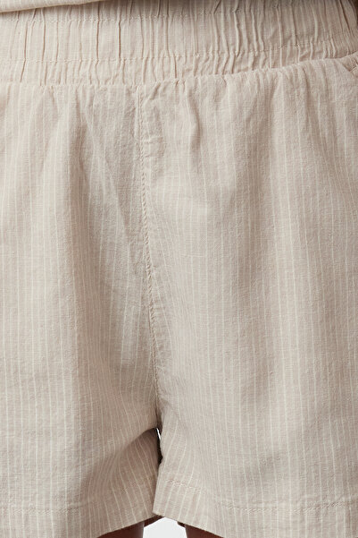 Trendyol Collection Beige Linen Blend Elastic Waist Short Shorts Twoaw25Sr00004