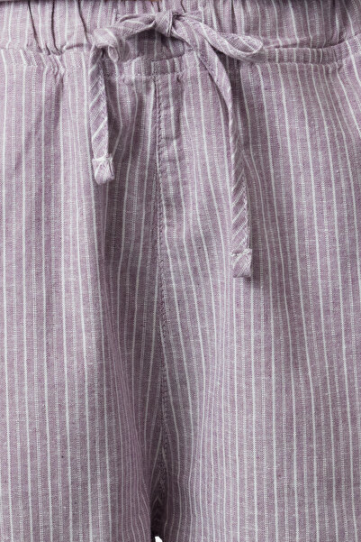 Trendyol Collection Lilac Linen Blended Elastic Waist Striped Shorts Twoaw25Sr00001