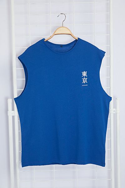 Trendyol Collection Indigo Oversize Fit Dálný východ potištěné tílko-tričko TMNSS23AL00007