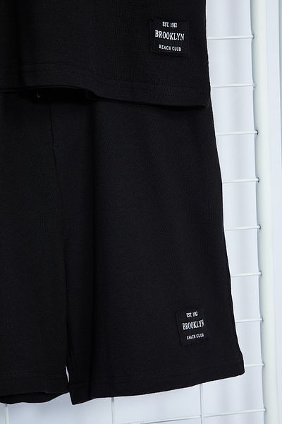 Trendyol Collection Relaxed Fit Black Tracksuit Set - Textured Text Printed 100% Cotton Tmnss23Em00006