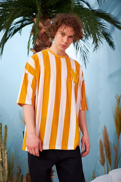Rocqerx R-5567 Μπλουζάκι Oversize με λαιμόκοψη χοντρή ρίγα