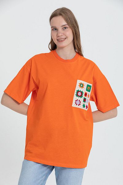 Rocqerx R-5731 Μπλουζάκι Oversize Crew Neck με Δαντέλα με λεπτομέρειες