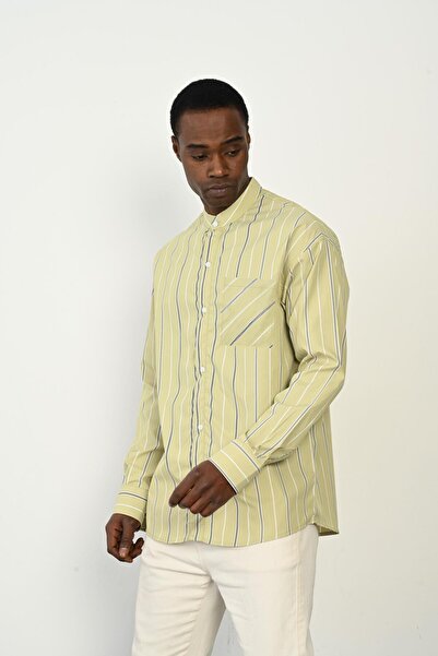 Rocqerx R-3970 Μονό ριγέ μακρυμάνικο πουκάμισο με λεπτομέρεια