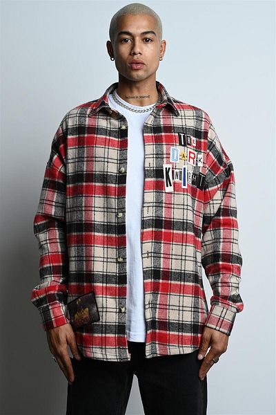 Rocqerx R-3845 Standing Collar The Dark Knight Oversize Shirt with Patch