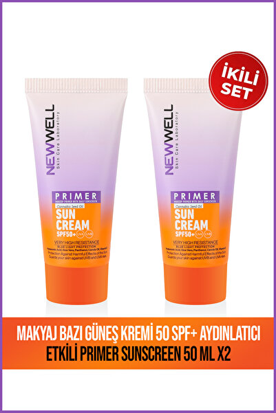 New Well 2 Adet Makyaj Bazı Güneş Kremi 50 SPF+ Aydınlatıcı Etkili Primer Sun...