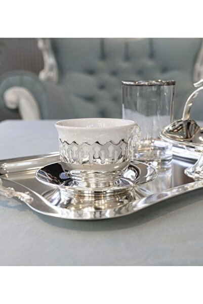 Bakır Concept Gümüş Kaplama Fincan Seti Dantel Detaylı Model