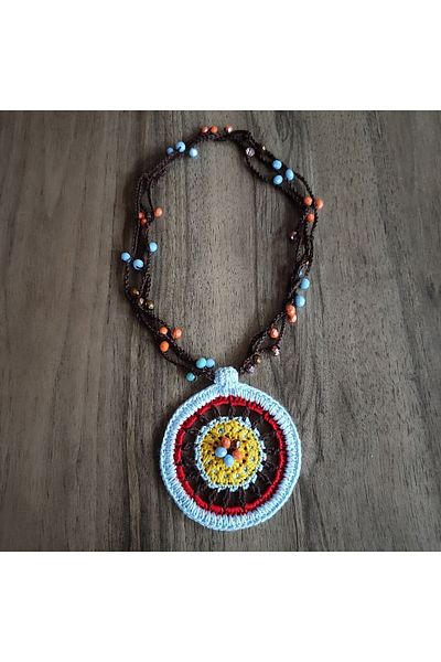 drt tasarım Burgundy Green Mandala Stone Knitted Necklace