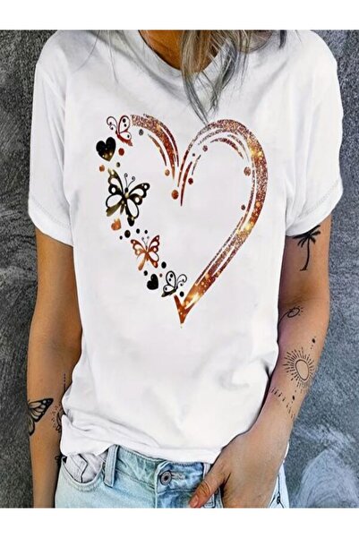 CLASSY.MODA Γυναικείο μπλουζάκι μονόχρωμο - Λευκό μπλουζάκι με κοντό μανίκι με στάμπα