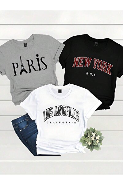 coolart Set de 3 tricouri USA Countrys - Gri, Negru, Alb, cu imprimeu, suprad...