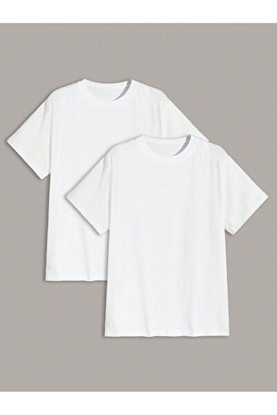 coolart Pachet de 2 tricouri albe oversize, fără imprimeu, de vară - mânecă s...