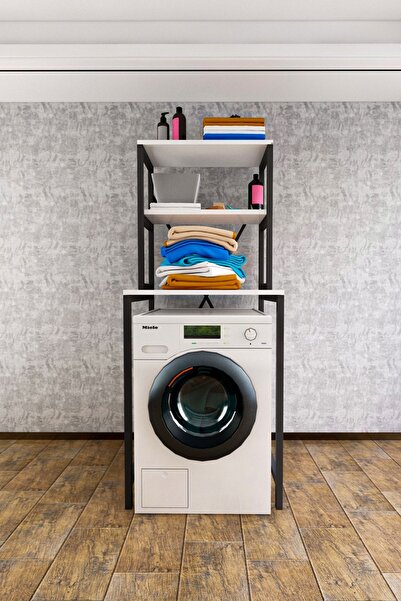 Tiryaki Aksesuar Çamaşır Makinesi Dolabı Üstü Düzenleyici Raf Banyo Dolabı Rafı Makina Üstü Dolap Raf 3 Raflı Beyaz