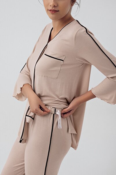 Artış Short Stretchy Viscous Maternity Sleepwear Set with Three Quarter Sleeve Buttons