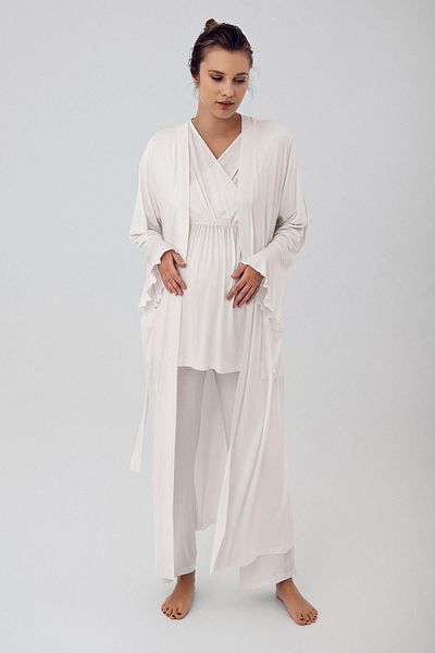 Artış Flexible Lycra Viscous Maternity Pajamas and Dressing Gown Set - Short Sleeve