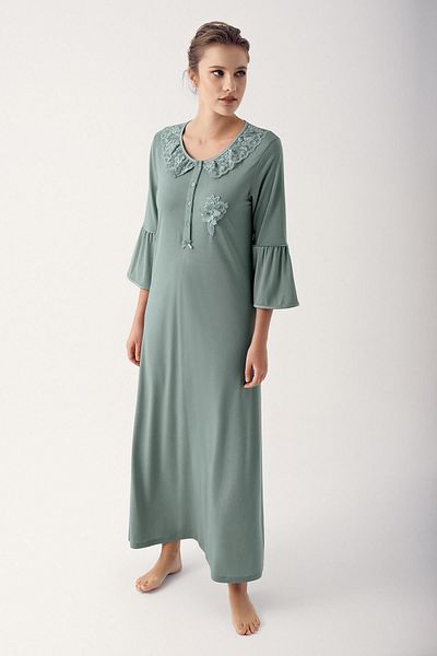 Artış Flexible Viscous Nightgown - Lace and Buttoned 14108