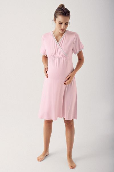 Artış Viscous Lycra Short Sleeve Maternity Nightgown 14114