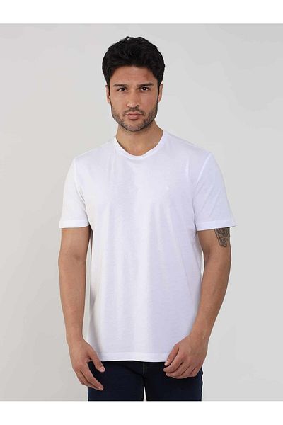 Dufy Men's Slim Fit White T-shirt - Plain O Neck -105456
