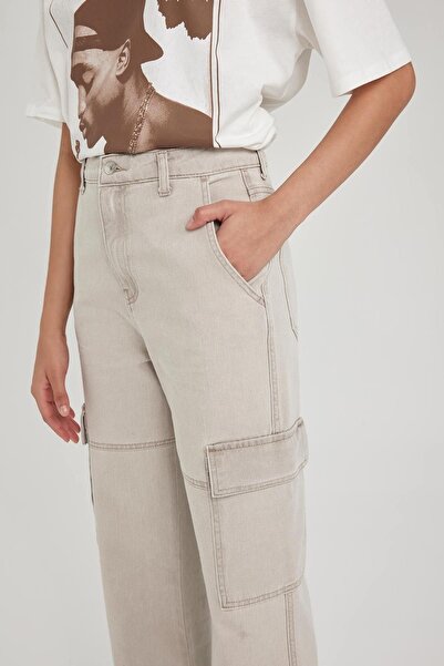 DeFacto High Waist Wide Leg 90s Cargo Jeans - 100% Cotton A3468ax23sm