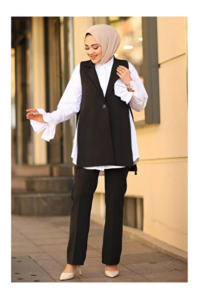 BERNEO Women's Hijab Side Slit Buckle Detailed Vest