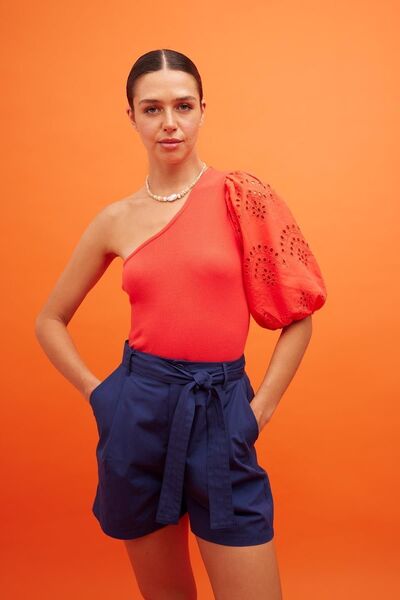 DeFacto Egy vállú, karcsú, bordázott camisole póló - rövid ujjú A7349ax23sm