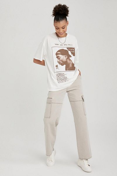 DeFacto Ψηλόμεσο με φαρδύ πόδι 90s Cargo Jeans - 100% βαμβάκι A3468ax23sm