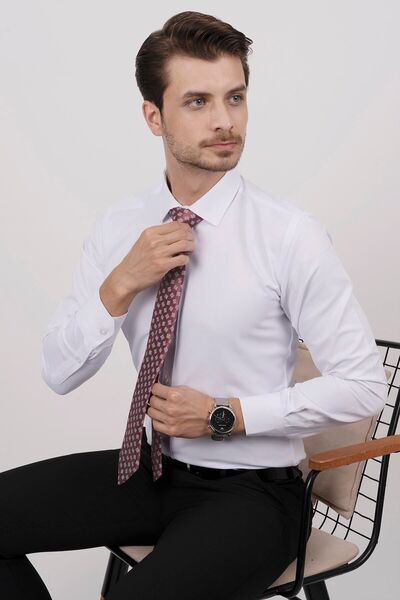 Etikmen Λευκό Σατέν & Μπορντό Σετ γραβάτα πουκάμισο με τετράγωνο σχέδιο σε κουτί δώρου