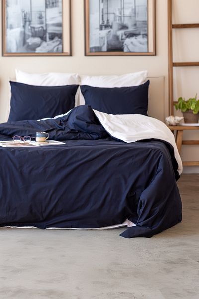 ELY PARKER Σετ Παπλωματοθήκη με διπλό ελαστικό Navy Blue - Easy Iron (160x200)