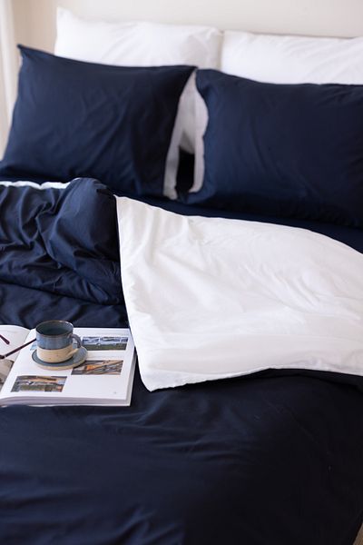 ELY PARKER Σετ Παπλωματοθήκη με διπλό ελαστικό Navy Blue - Easy Iron (160x200)