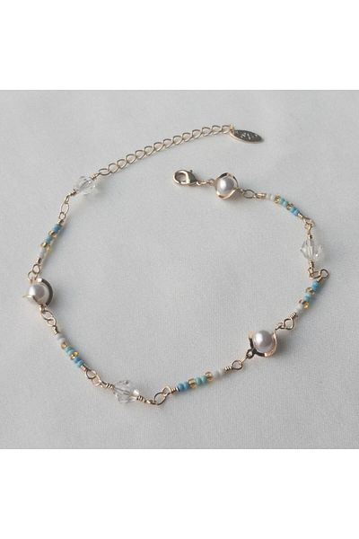 Siya Silver Pearl Design Beaded Anklet-21 5 cm