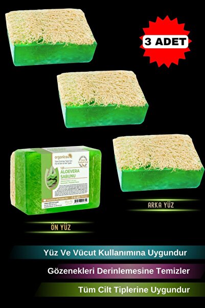 Organicsun Doğal Kabak Lifli Aloe Vera Sabunu 120 Gr x 3 Adet Tüm Cilt Tipler...