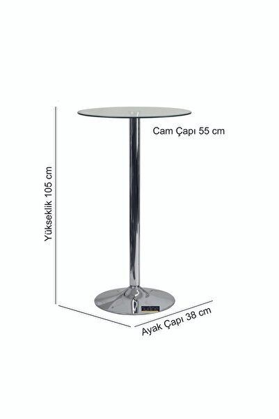 Nurline Kokteyl Masası Bistro Masa Cafe Bar Cam Masa Yuvarlak Cam Masa 110 Cm