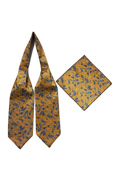 TMFASHİON Men's Ascot Scarf - Shawl Patterned, Self-Tied Neck Cover and Pocket Handkerchief Set