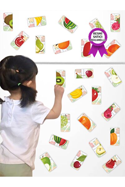 reklamella Meyveler Puzzle Magnet Seti 12 adet, 24 parça Dikkat Geliştiren Zeka Oyunu, Çocuk Oyalayan Oyuncak