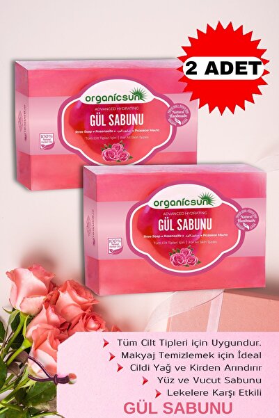 Organicsun Natural Rose Soap 140 Gr x 2 Pieces Repairing Nourishing for All S...