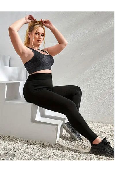 MOJADON Large Size Black High Waist Ribbed Leggings