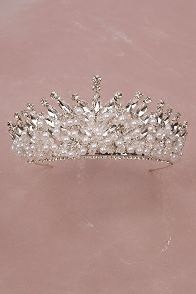 Limelia Coroana de nuntă albă cu henna pentru mireasă - cu pietre de cristal și ornamente din margele