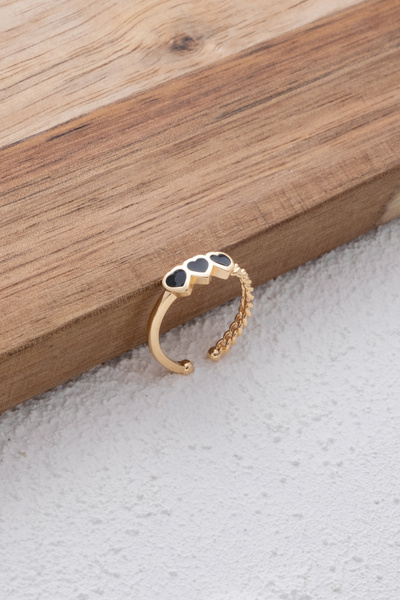 ByFlorya Jewelry خاتم قلب صغير مكون من 3 صفوف - مقاس حر قابل للتعديل