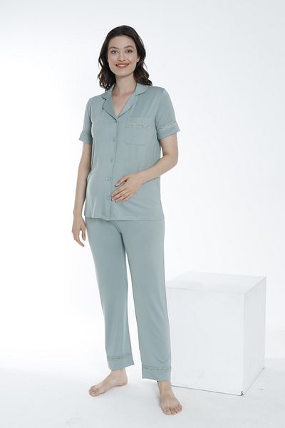 Miss Dünya Lissa Lace Detailed Buttoned Front Maternity and Maternity Pajamas Set