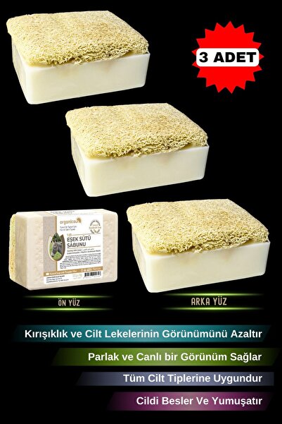 Organicsun Doğal Kabak Lifli Eşek Sütü Sabunu 120 Gr x 3 Adet Tüm Cilt Tipler...