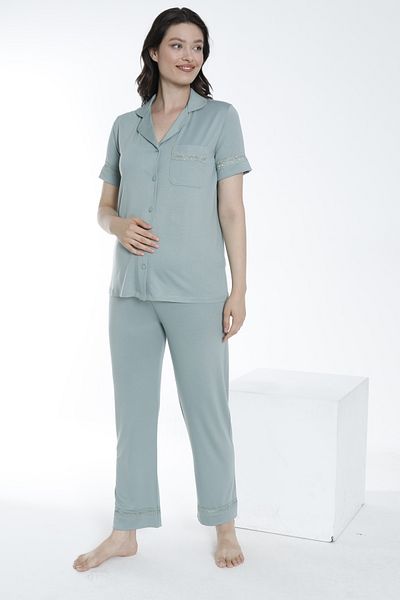 Miss Dünya Lissa Lace Detailed Buttoned Front Maternity and Maternity Pajamas Set